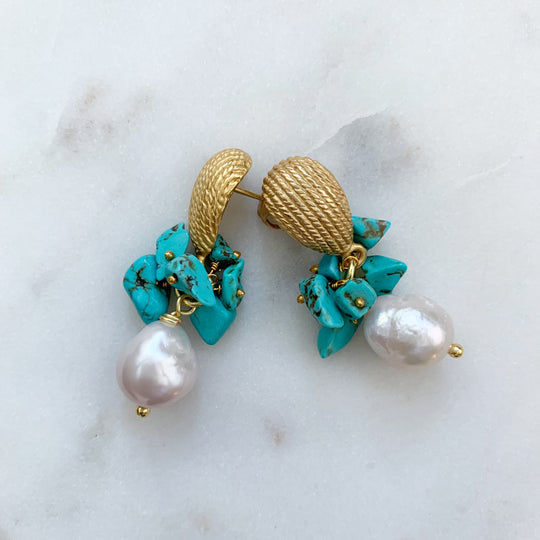 Ohrringe SICILY LOVE Perlen im Barockstil mit Türkisen - 40 mm Länge