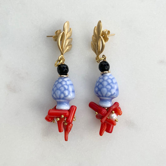 Ohrringe SICILY LOVE sizilianische Keramikzapfen mit Edelsteinen - 65 mm Länge