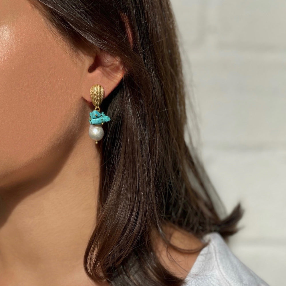 Ohrringe SICILY LOVE Perlen im Barockstil mit Türkisen - 40 mm Länge