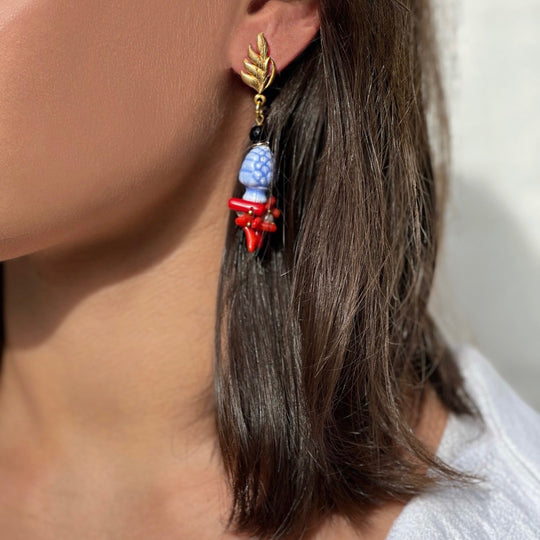 Ohrringe SICILY LOVE sizilianische Keramikzapfen mit Edelsteinen - 65 mm Länge